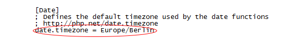 Default timezone in phpini file